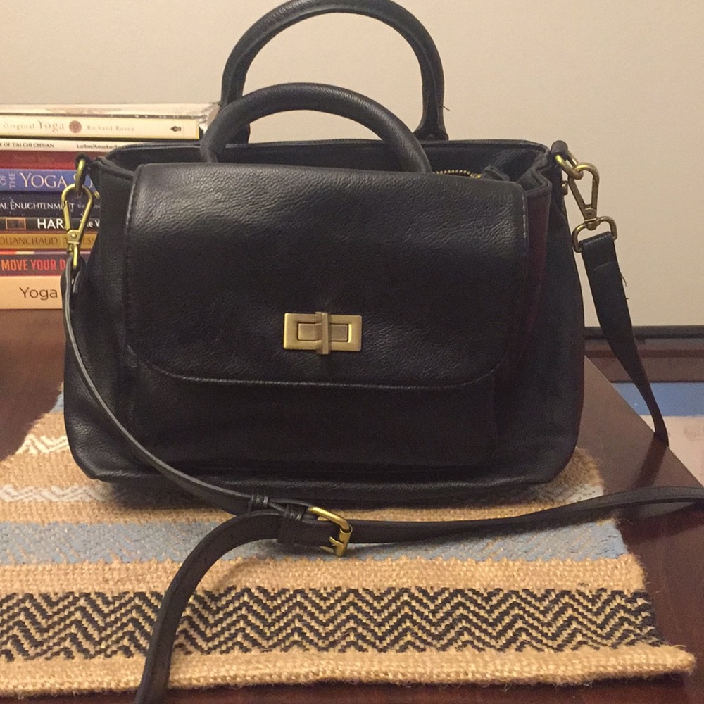 Black faux leather crossbody satchel